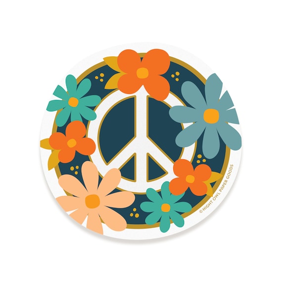 Floral Peace Sign Sticker – Waterproof Vinyl Decal