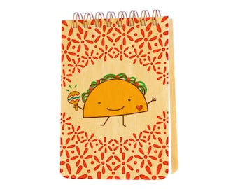 Maraca Taco Mini Notepad con Fundas de Madera Real - Jotter - Taco Tuesday Gift - Party Favor - Stocking Stuffer - Kawaii Taco - j1949