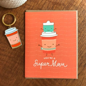 Carte super maman pour maman - carte pour nouvelle maman - carte de fête des mères - amateur de café - amateur de latte - meilleure maman - bon travail - carte de remerciement - OC985