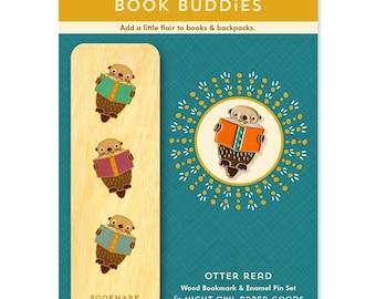 ブックマークにどうぞ Otter Read エナメルピン＆木製ブックマーク ギフトセット – 読書
