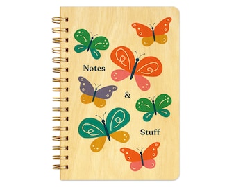 Butterfly Pocket-Size Notebook - Butterflies Notepad - Journal - Real Birch Wood Notebook - Gift for Mom - Mother's Day - Summer Gift  J1781