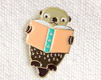 Otter Read Pin - Otter Lapel Pin - Otter Enamel Pin - You Otter Read - Shiny Gold Metal - Kawaii Flair Pin - EP3006