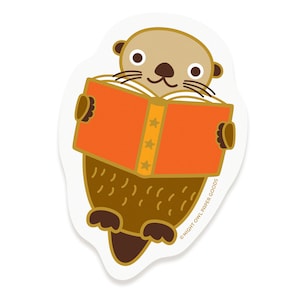 Otter Read Sticker - Reading Otter Sticker - Vinyl - Waterproof - Dishwasher-Safe - Laptop Sticker - Decal - Otter with Book - ST4013