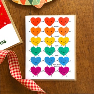 Cartes de vœux pliées Cœurs Unis, boîte de 10 - Peace Love Joy Cheer - Cœurs arc-en-ciel - Papier premium et impression riche et éclatante OC2421-BX