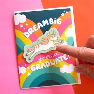 Unicorn Sticker Graduation Card Includes Unicorn Vinyl Sticker Unicorn Graduation Card Graduation Sticker Card Grad Card OC2708 image 1