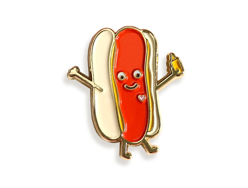 Hot Dog Pin Hot Dog Lapel Pin Hot Dog Enamel Pin Gift for Camper Gift for Baseball Fan Chicago Dog Gold Enamel Pin EP3029 image 1