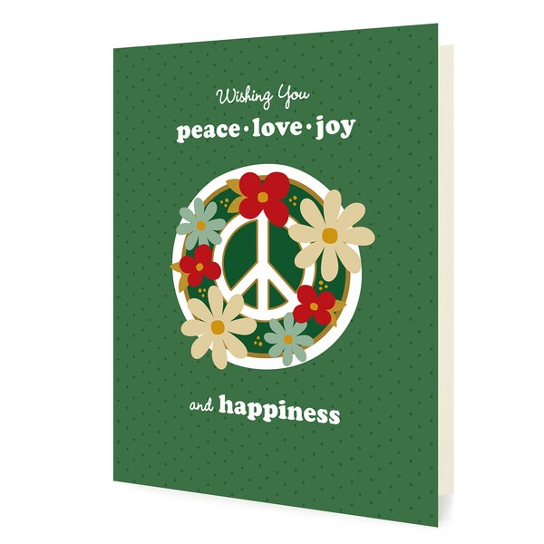 Blooming Peace Holiday Cards Green, Box of 10 - Christmas Cards - Boxed Folded Cards - Peace Love Joy Happiness - Floral Peace OC2441-GRE
