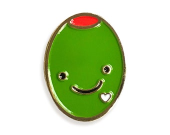 Olive You Enamel Pin - Smiling Green Olive with Heart