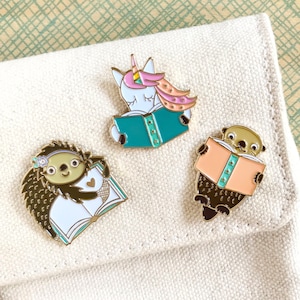 Book Lover Enamel Pin Gift Set - Vol 1 - Set of Three Lapel Pins with Gift Box - Gift for Book Club - Student Gift - Stocking Stuffer -GS040