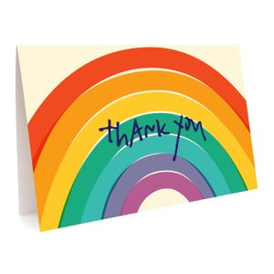Cartes de remerciement arc-en-ciel, boîte de 6 - Design coloré vibrant - Notes de remerciement pour les amoureux de l'arc-en-ciel, fierté - Petite boîte blanche pliée