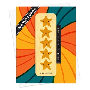 Marque-page de retraite 5 étoiles - carte de retraite heureuse - marque-page en bois véritable inclus - étoile dorée - félicitations - travail bien fait - OC2767