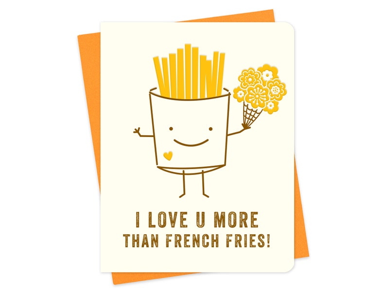 I Love U More Than French Fries Foil Stamped Love Card Yellow Foil Fast Food Anniversary Card Valentine Valentine's Day OC2742 image 1