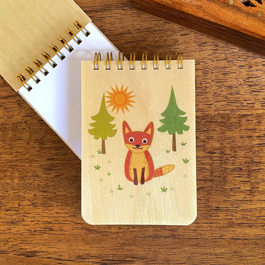Red Fox Mini Notepad – Birch Wood Cover Animal Notebook - Etsy