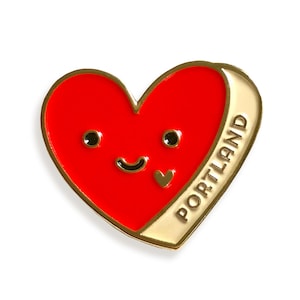 Portland Heart Pin - I Love Portland Enamel Lapel Pin - Cute Smiling Red Heart for Jacket, Bag, Hat - Fun PDX P-Town Souvenir, Moving Gift