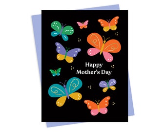 Butterfly Mom - Mother's Day Card - Foil-Stamped Card - Gold Foil Happy Mother's Day Card - Card for Mom - Colorful Butterflies OC2778