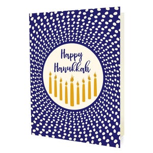 Cartes de Hanoukka radieuses, boîte de 10 - Cartes de Hanoucca joyeux - Papier de qualité supérieure et impression riche et éclatante - Menorah, bleu, blanc, or - OC1177-BX