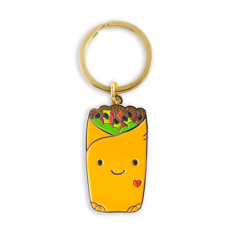 Burrito Keychain & Enamel Pin Shiny Gold Metal Happy | Etsy