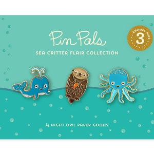 Sea Critters Enamel Pin Gift Set Set of Three Lapel Pins Whale Pin Otter Pin Octopus Pin Tween Gift Stocking Stuffer GS038 image 2