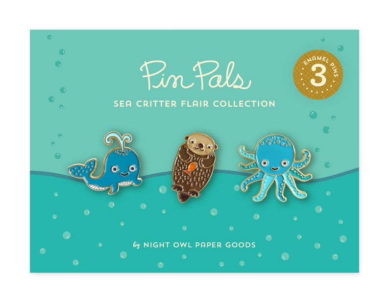 Sea Critters Enamel Pin Gift Set Set de tres alfileres de solapa Pin de ballena Pin de nutria Pin de pulpo Regalo de preadolescentes Relleno de medias GS038 imagen 2