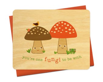 Fungi Real Wood Love Card for Anniversary, Valentine, Just Because