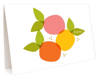 Mod Fruit Thank You Cards, Box of 6 - Send a Happy Thank You! - Small Thank You Notes - Citrus Fruit Thank Yous - Citrus Colors - OC1078-BX
