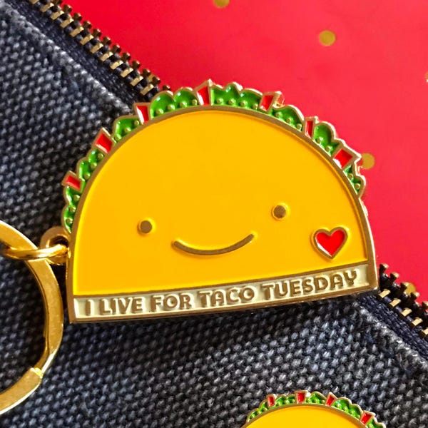 Taco Tuesday Enamel Keychain – Gold Metal Food Charm for Taco Lover