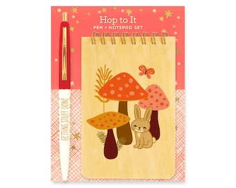 Rabbit Mini Notepad & Pen Gift Set - Hop to It - Rabbit Gift - Gift for Bunny Lover - Easter Gift - Gardener - Nature - Made in USA  GS2512