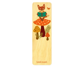 Reading Fox Real Wood Bookmark - Fox Bookmark - Foxy Fables - Gift for Reader - Book Club - Nature Bookmark - Woodland - Birch Wood - WM2161