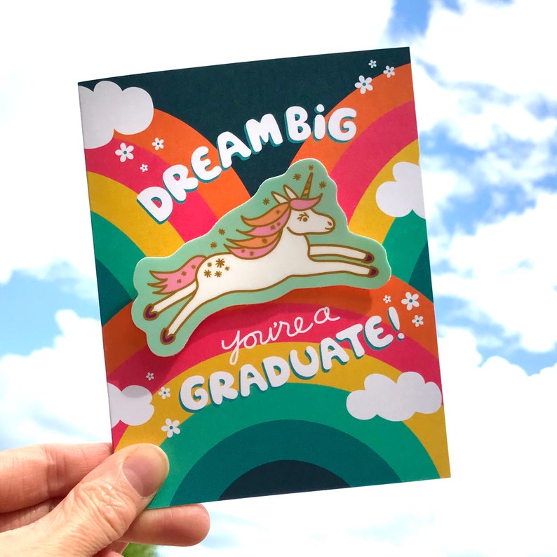 Unicorn Sticker Graduation Card Includes Unicorn Vinyl Sticker Unicorn Graduation Card Graduation Sticker Card Grad Card OC2708 image 2