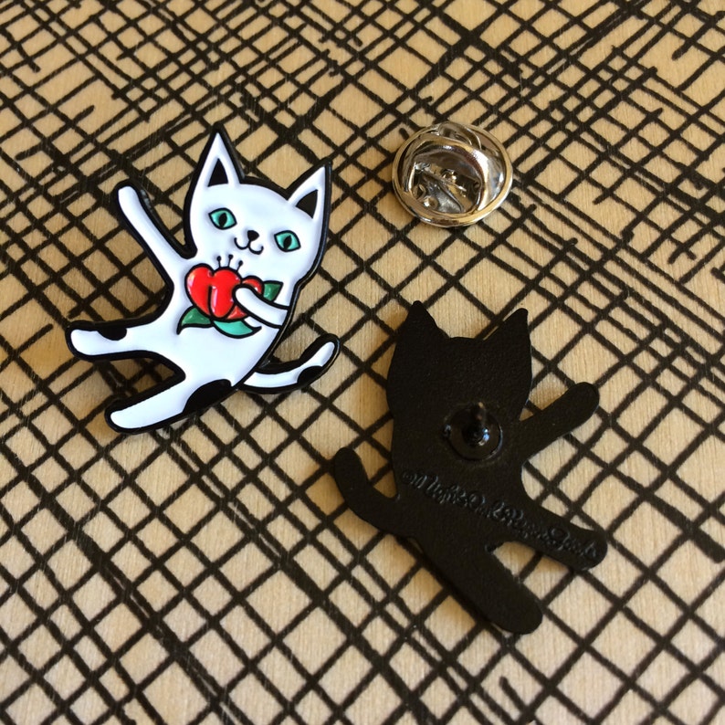 Cha Cha Cat Pin Cat Enamel Pin Cat Lapel Pin Black Metal Kawaii Cat Pin Dancing Cat Pin Gift for Cat Lover EP2078 image 2
