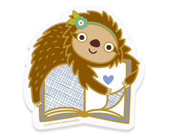 Book Lover Sloth Vinyl Sticker – Waterproof Laptop Decal