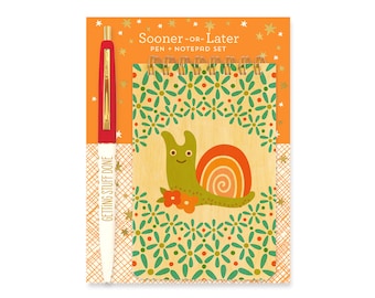 Snail Mini Notepad & Getting Stuff Done Pen Gift Set – Birch Wood Cover Notebook