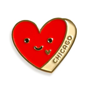 Chicago Heart Pin - I Love Chicago Enamel Lapel Pin - Cute Smiling Red Heart for Jacket, Bag, Hat - Fun Windy City Souvenir, Moving Gift