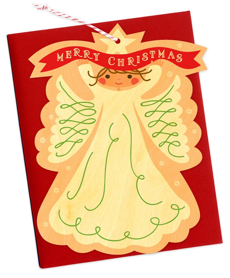 Angel Real Wood Holiday Card Ornament Real Birch Wood Christmas Card Merry Christmas Angel Ornament Card Unique Wood Ornament WC499 image 2