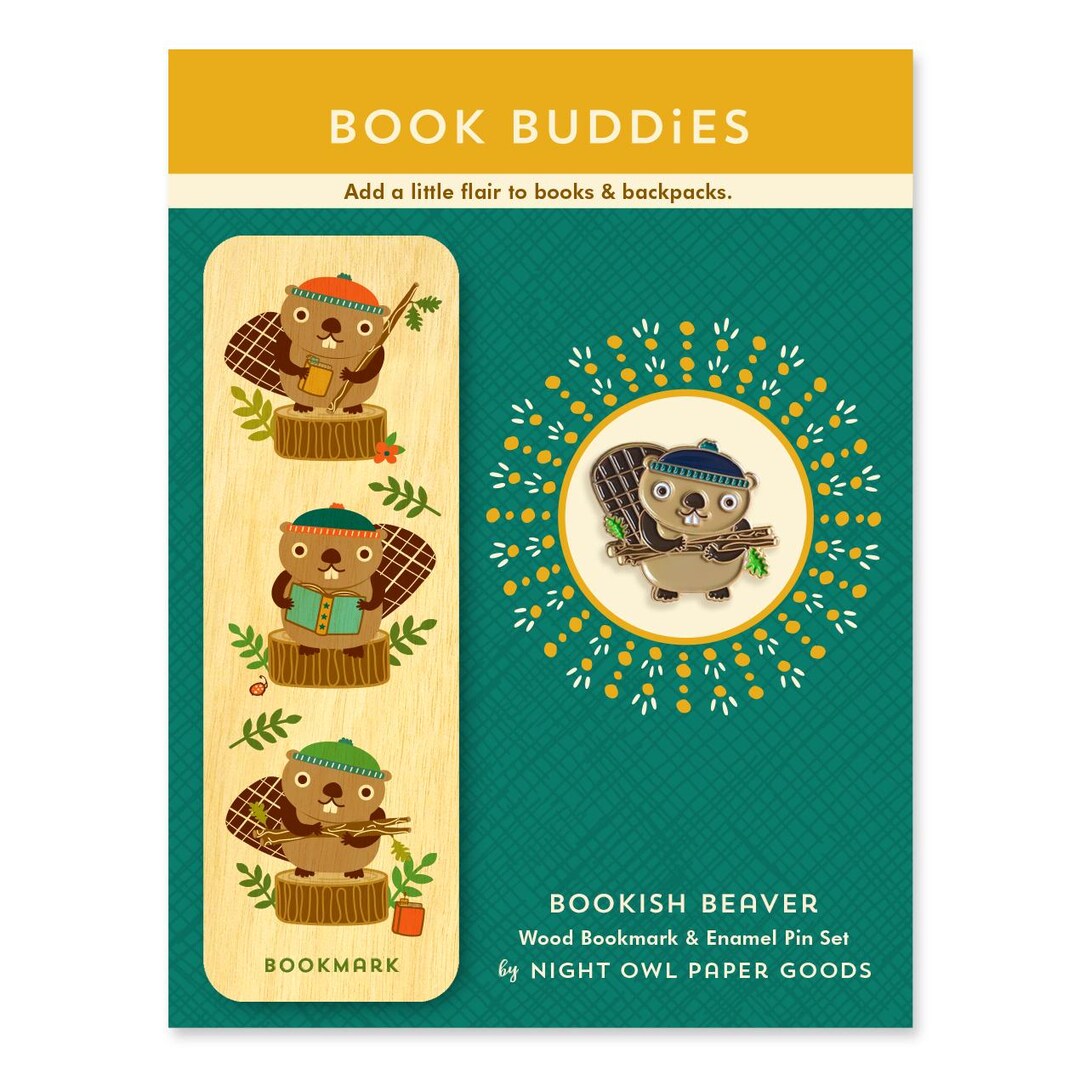 Bookish Beaver Enamel Pin & Wood Bookmark Gift Set for Reader - Etsy