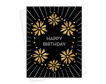 Raven Floral Birthday Card - Gold Foil Birthday Card - Black Birthday Card - Elegant Birthday Card - OC1592