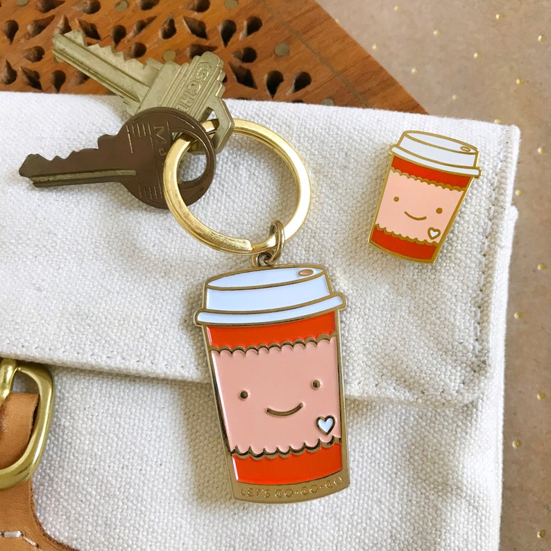 Coffee Keychain & Enamel Pin Gift Set Coffee Lover Gift Etsy