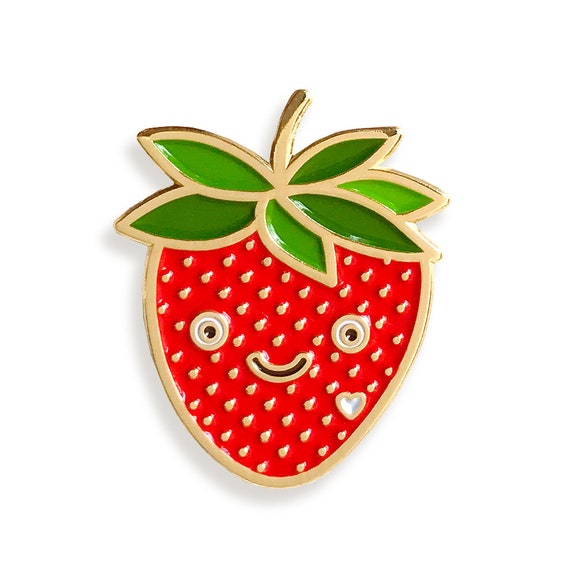 Happy Strawberry Pin Strawberry Enamel Pin Berry Lapel Pin Etsy