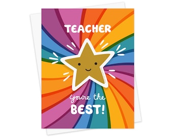 Best Teacher Sticker Card - Includes Gold Star Vinyl Sticker - Teacher's Day Card - Teacher Appreciation Card - Favorite Teacher - OC2774