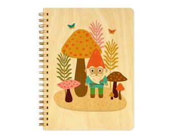 Gnome Journal - Birch Wood Journal - Real Wood Notebook - Gnome Notebook - Gift for Gnome Lover - Gnome Back to School Gift - Woodland J1824