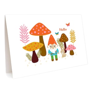 Cartes de correspondance Hello Gnome, boîte de 6 - Jolies cartes de correspondance de gnomes de la forêt des bois pour le printemps et l'été - Petite carte de correspondance vierge pliée - Carte de remerciement