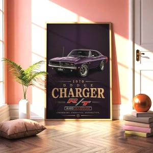 1970 Dodge Charger R/T 440 Magnum Poster, Purple Muscle Car Art (Printed)