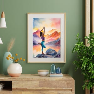Printable Yoga Art | Mountain Yoga Pose | Watercolor Yoga Print | A4 Digital Download | Mindfulness Wall Art | Boho Yoga Decor