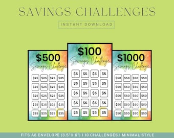 Printable Savings Challenges Bundle | Budget Planner | Cash Envelope Tracker | Financial Goal Planner