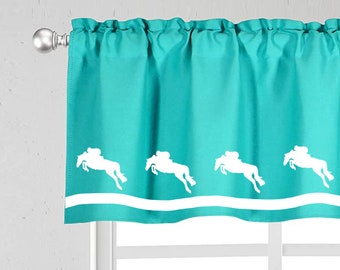 Hunter Jumper Jumping Quarter Horse Window Valance Curtain - Your Choice of Colors Homemade Decor Thoroughbred Horse