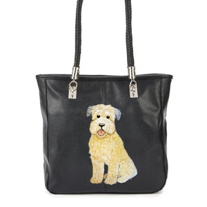 Soft Coated Wheaten Terrier Puppy Dog Leather Hand Painted Tote/ Purse / Handbag / Wearable Art - One of a Kind