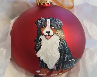 Bernese Mountain Dog Sitting Berner Hand Painted Christmas Ornament - Can Be Personalized with Name