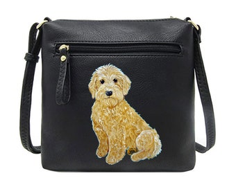 Labradoodle Goldendoodle Doodle Puppy Dog Hand Painted Crossbody Purse Handbag / Wearable Art - One of a Kind