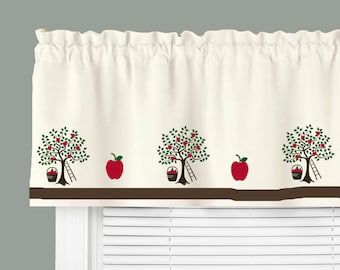 Apple Tree Window Valance/Treatment - In Your Choice of Colors Homemade Decor - Americana Farmhouse Country Valance