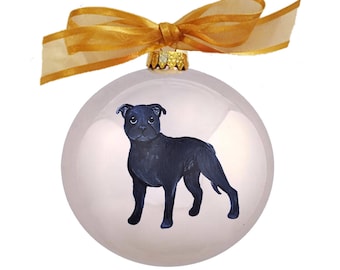 Staffordshire Bull Terrier Dog Hand Painted Christmas Ornament - Personalized Christmas Ornament -  Can Be Custom From Photo (Not Digital)